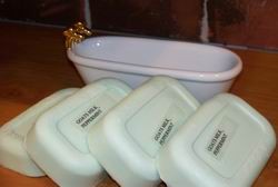 Ceramic Bathtub  Soap Dish (gold faucet) With 4 Goat's Milk &  Olive Oil Bars