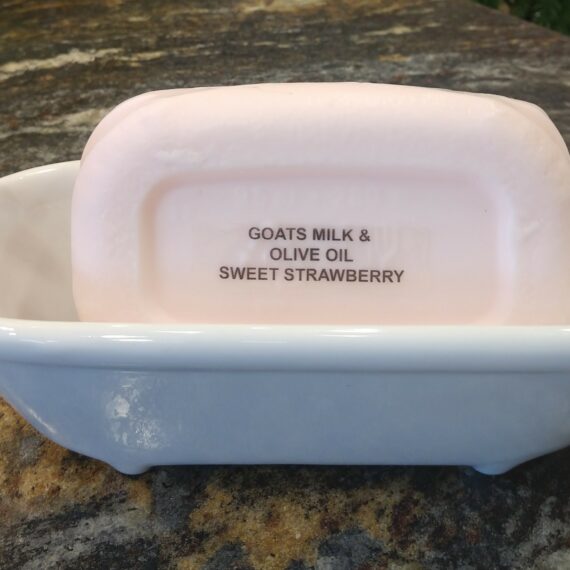 Ceramic Bathtub Soap Dish (gold faucet) With 1 Bar of Goat's Milk & Olive Oil Bars